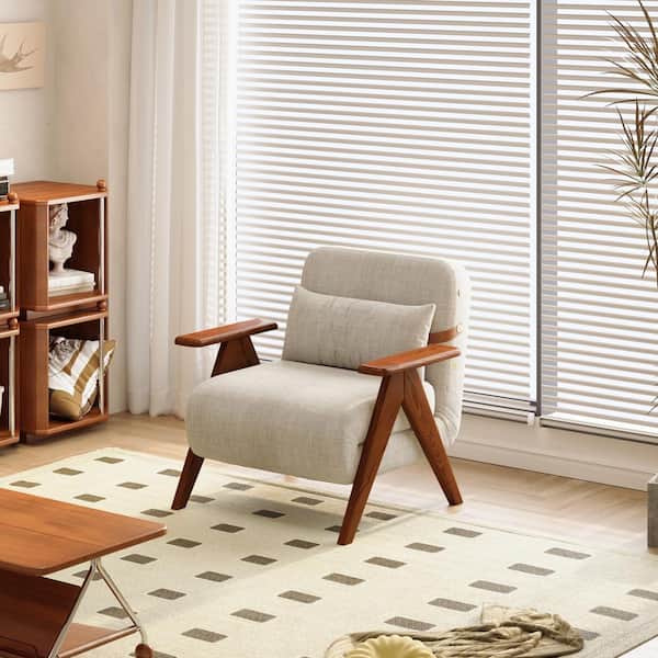 JASIWAY 35.43 in. Beige Arm Chair Folding Linen Sofa Bed