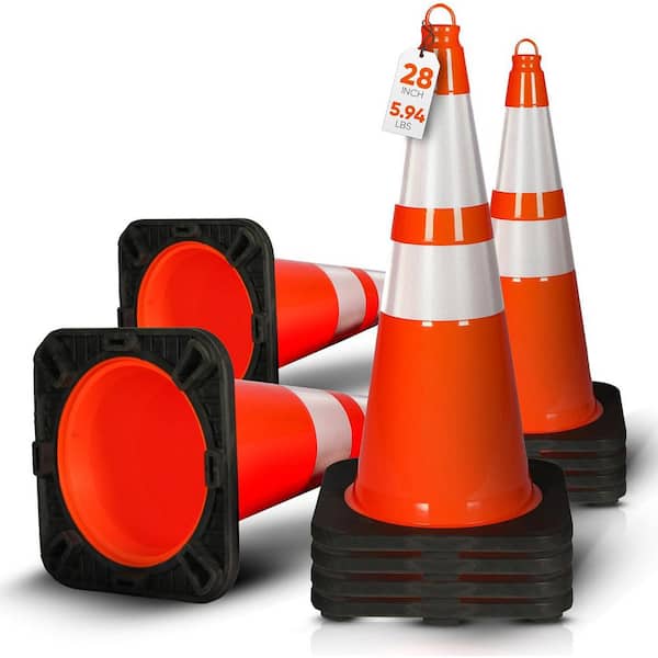 Pyle Pyle 28 in. PVC Traffic Cones, 10-Pack, High-Visibility Orange, Durable, Stackable, Weather-Resistant, Heavy-Duty Base