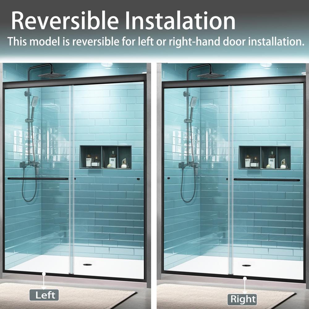 Matte Black Semi-Frameless Sliding Shower Door with Clear Glass