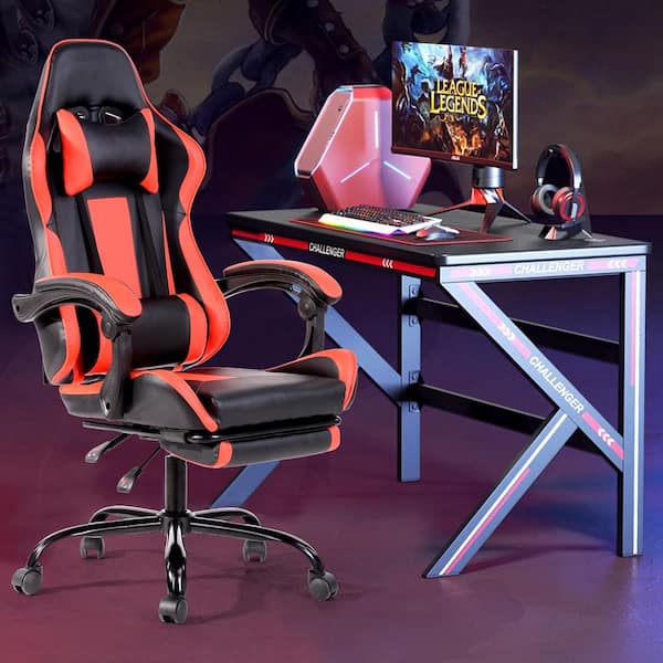 Vegan Leather Computer Gaming Chair with Foot Rest