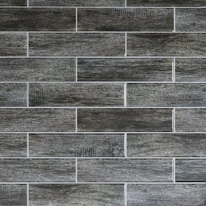 Crystile Wood Gray 3 in. X 12 in. Glossy Glass Subway Tile (7.5 sq. ft./Case)