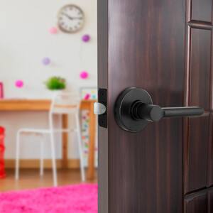 Tonbridge Matte Black Hall and Closet Door Handle with Round Rose (4-Pack)