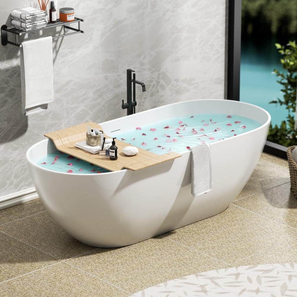 63 Inch Engineered Stone Resin Freestanding Soaking Bathtub Matte White 74 Gal Overflow Pop-Up Drain price history on PriceWatchPro