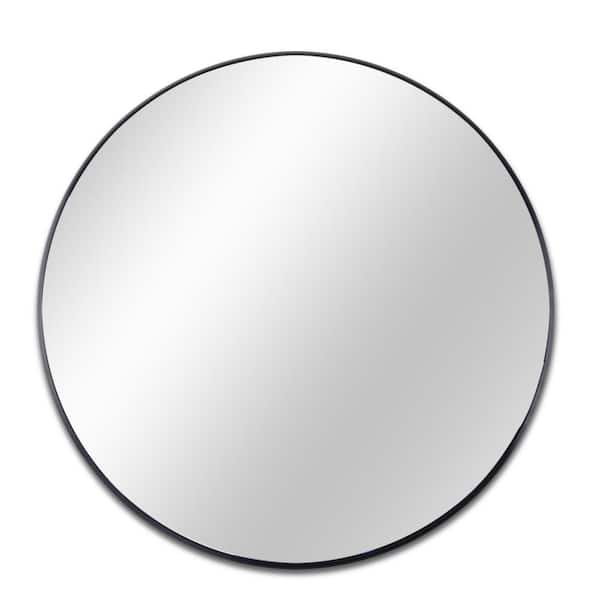 Tileon 32 in. W x 32 in. H Large Round Aluminum Framed HD Reflection Wall Mounted Bathroom Vanity Mirror in Brushed Black