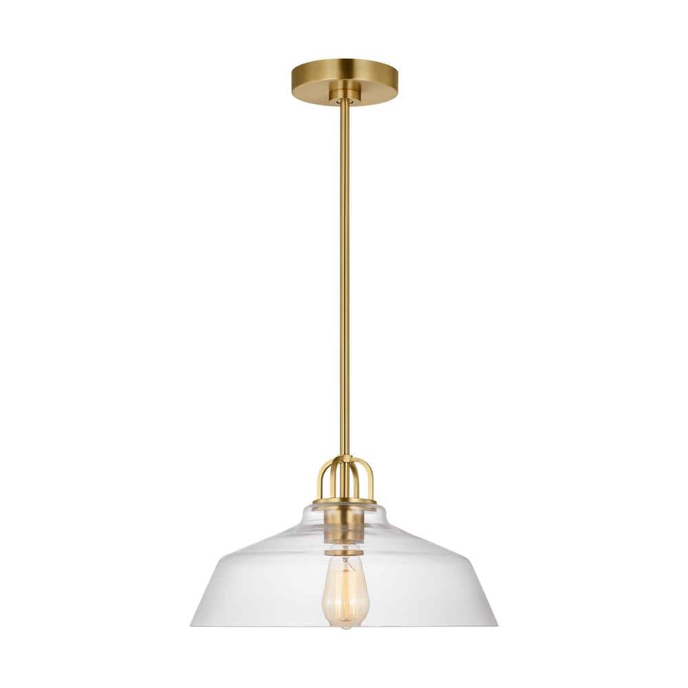 Payton 75-Watt 1-Light Satin Brass Small Pendant Light with Clear Glass Shade and No Bulbs Included price history on PriceWatchPro
