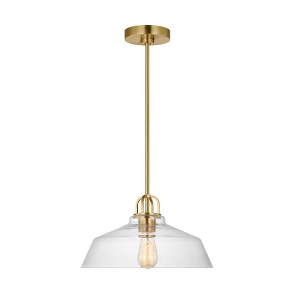 SCOTT LIVING Payton 75-Watt 1-Light Satin Brass Small Pendant Light with Clear Glass Shade and No Bulbs Included