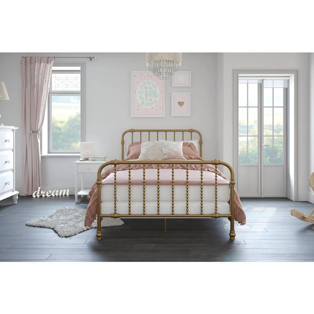 Gold Full Metal Bed with Scrollwork Headboard