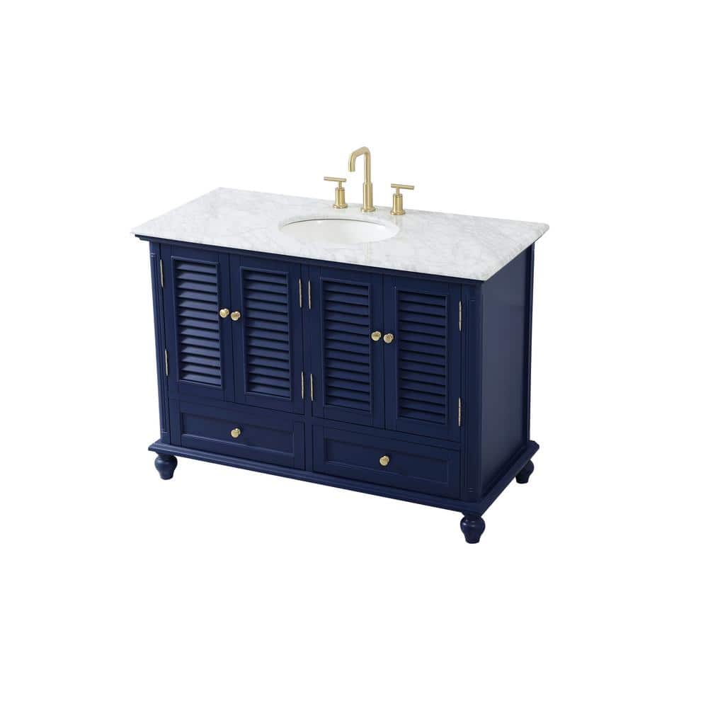 Rhodes 48" Blue Solid Wood Bathroom Vanity with Marble Top