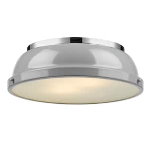 Duncan 14 in. 2-Light Chrome Flush Mount with Gray Shade