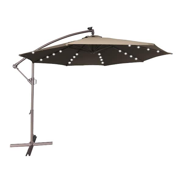 11 ft. Outdoor LED Cantilever Patio Umbrella 360° Rotation Patio Offset Umbrella in Brown