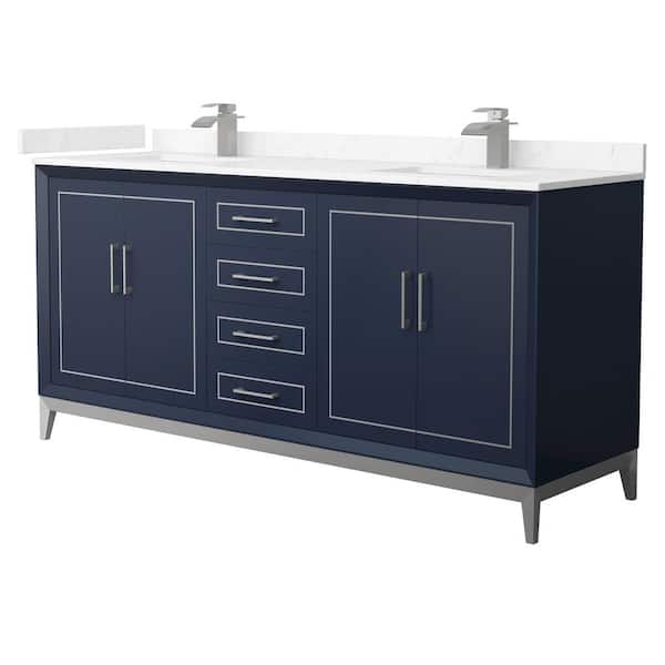 Wyndham Collection Marlena 72 in. W x 22 in. D x 35.25 in. H Double Bath Vanity in Dark Blue with Carrara Cultured Marble Top