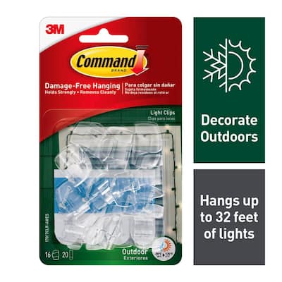 Small Clear Outdoor Light Clips (16 Hooks, 20 Water Resistant Strips)