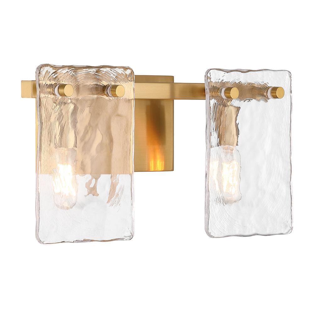 Warm Brass 2-Light Vanity with Handmade Water Glass