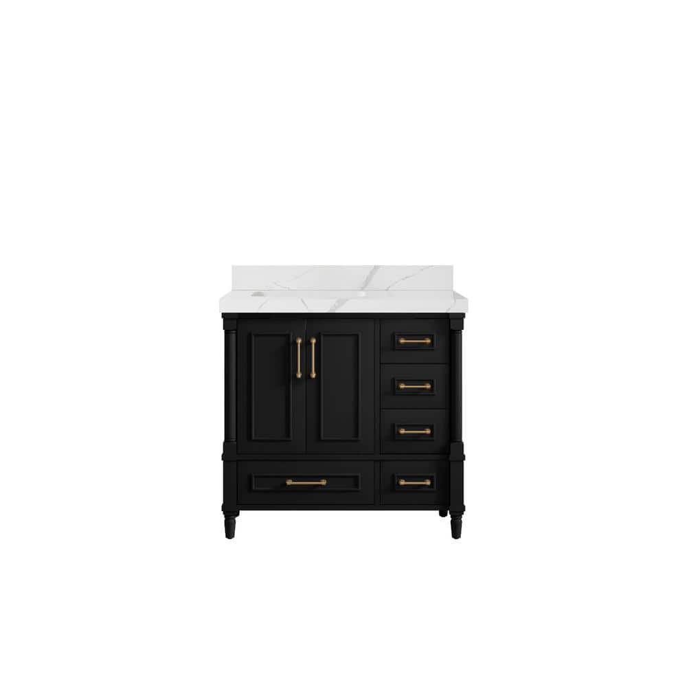 Hudson 36 in. W x 22 in. D x 36 in. H Left Offset Sink Bath Vanity in Black with 2 in. Calacatta Quartz Top price history on PriceWatchPro