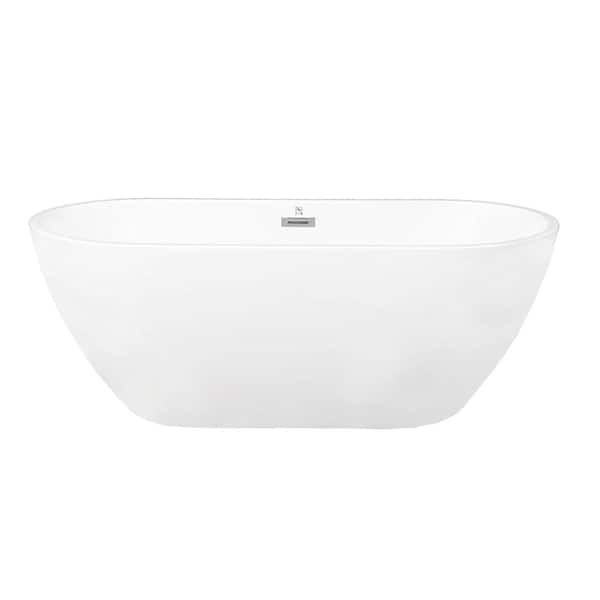 Getpro 67 in. Acrylic Freestanding Flatbottom Non-Whirlpool Soaking Bathtub in White