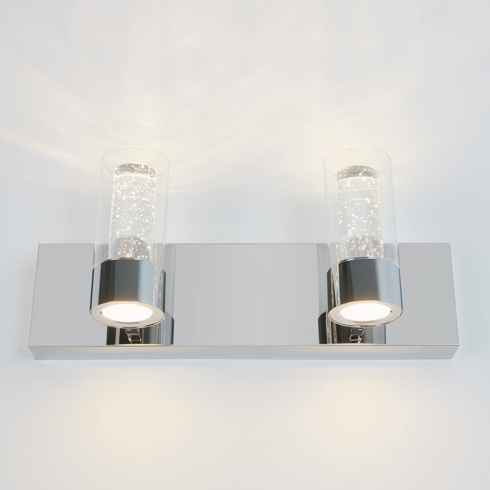 Chrome Rectangular Glass 2-Light LED Bathroom Vanity Fixture