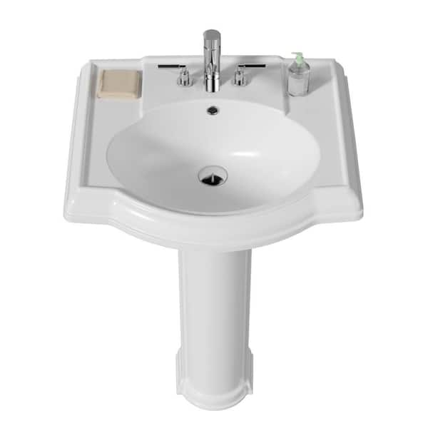 23.62 in. W x 18.9 in. D Bathroom Pedestal Sink Combo Rectangular White Vitreous China with 4 in. Centerset Faucet Holes