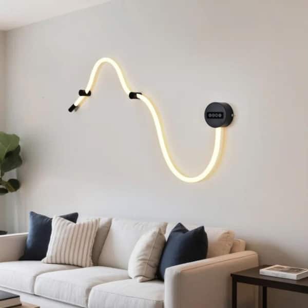 60 in. Modern Snake Shaped White Rope Wall Sconce, LED, Creative Indoor Wall Light for Bedroom Living Room