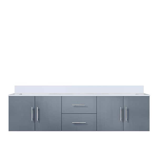 Geneva 72 in. W x 22 in. D Dark Grey Double Bath Vanity and White Quartz Top