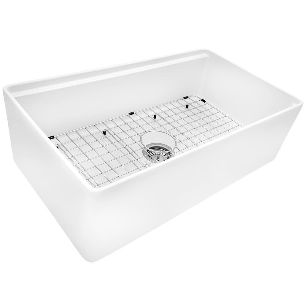 Ruvati 33" White Fireclay Farmhouse Workstation Kitchen Sink