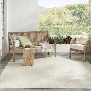 Courtyard Ivory Silver 9 ft. x 12 ft. Geometric Contemporary Indoor/Outdoor Patio Area Rug