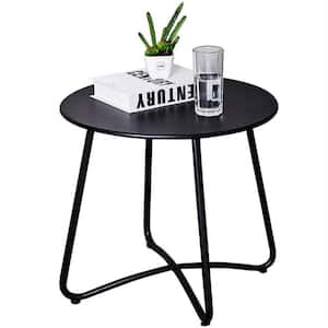 15.6 in. Black Outdoor Side Table Round Metal Waterproof Portable Outdoor Side Table