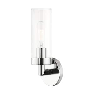 Hastings 4.25 in. 1-Light Polished Chrome ADA Wall Sconce with Clear Glass
