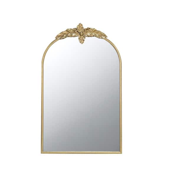 Unbranded 24 in. W x 36 in. H Arched Metal Iron Framed Wall Bathroom Vanity Mirror in Gold