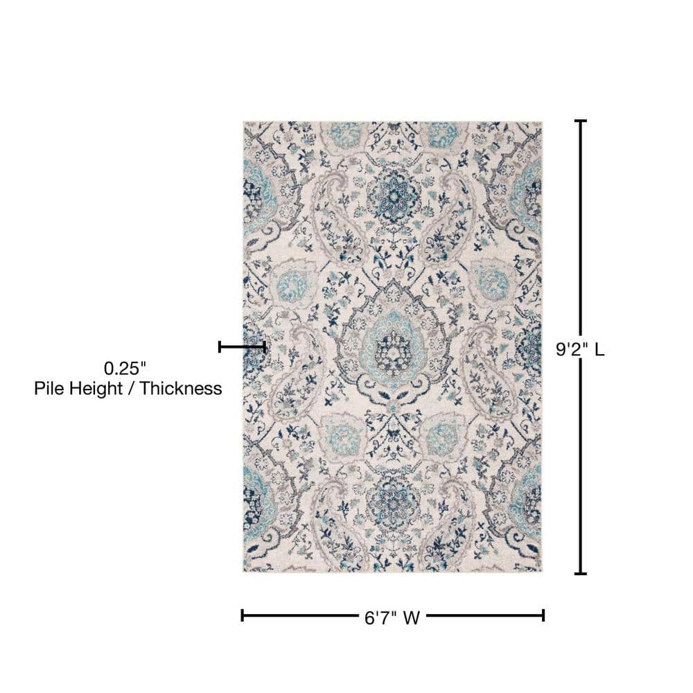 Round 79" Gray Cotton and Synthetic Easy Care Rug