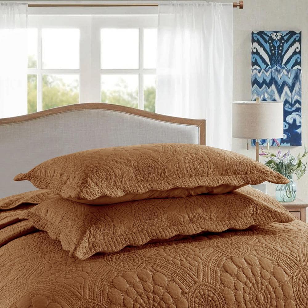 Dusty Orange Cotton Queen Quilt Set with Pillow Shams