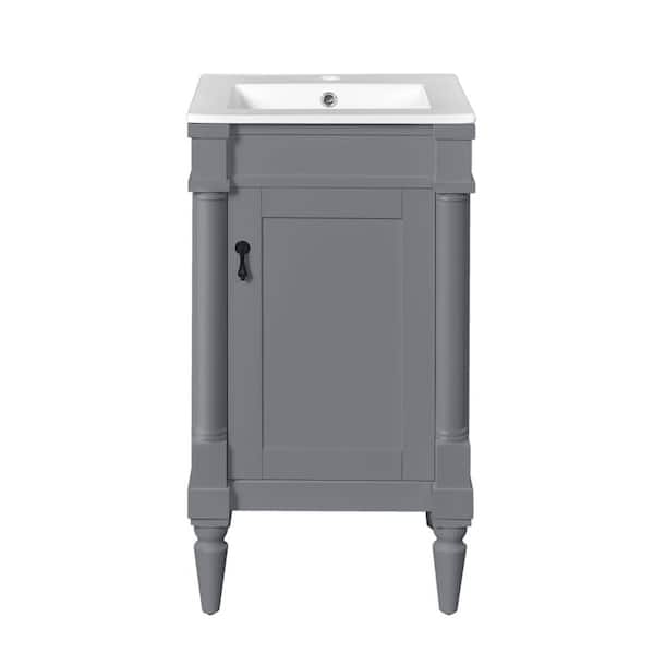 18 in. Freestanding Gray Bath Vanity with White Ceramic Top Unassembled