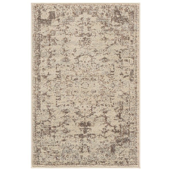 Madison 2 ft. x 3 ft. Ivory/Beige Gray Distressed Border Area Rug