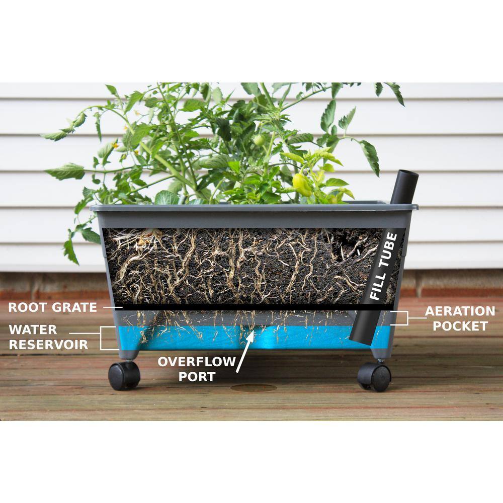Slate Gray Resin Mobile Raised Garden Bed with Casters