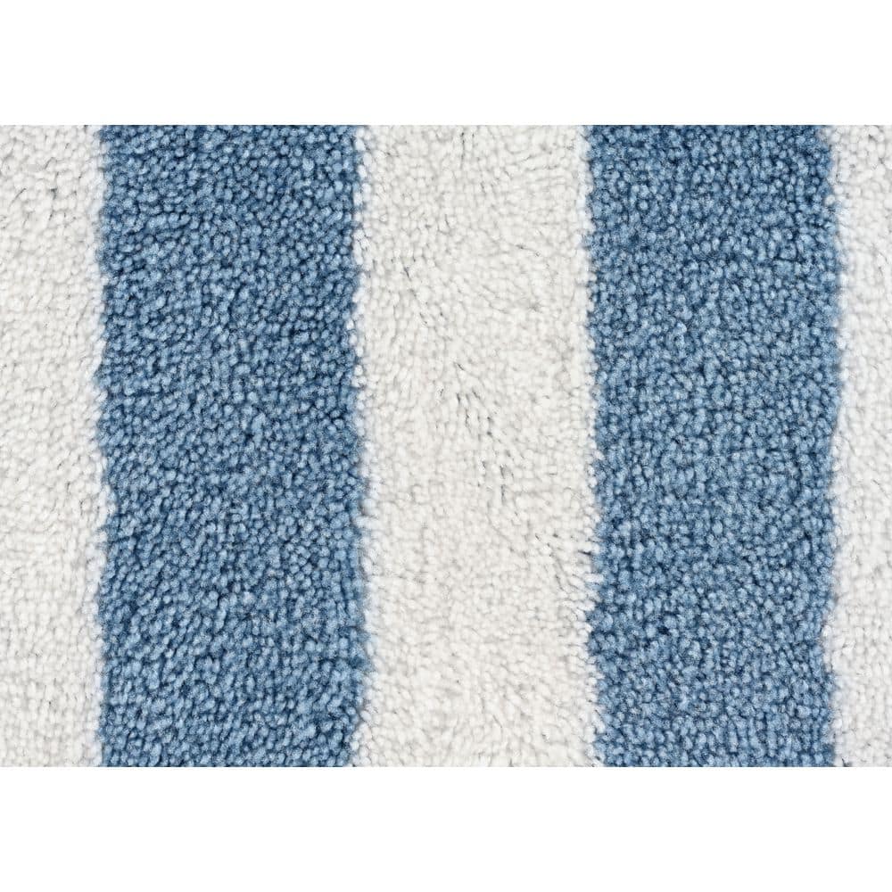 Basin Blue and White Striped Washable Nylon Bath Rug Set