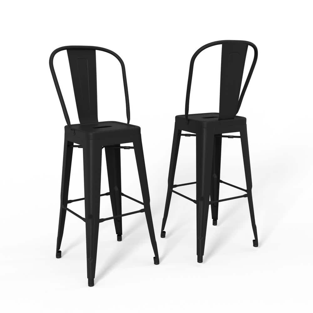 Fletcher 30" Industrial Black Metal Bar Stool Set of 2
