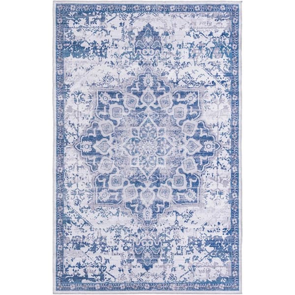 Unique Loom Renaissance Roma Gray Blue 6 ft. x 9 ft. Machine Washable Area Rug