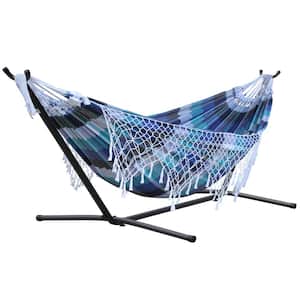 Authentic Brazilian 10 ft. Free Standing Cotton Fabric Hammock with Stand Included in Marina