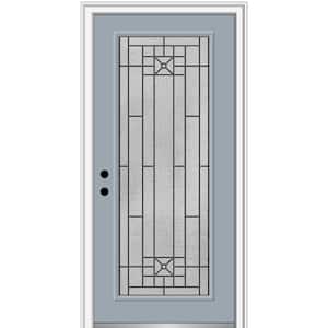 36 in. x 80 in. Courtyard Right-Hand Full Lite Decorative Painted Fiberglass Smooth Prehung Front Door, 6-9/16 in. Frame