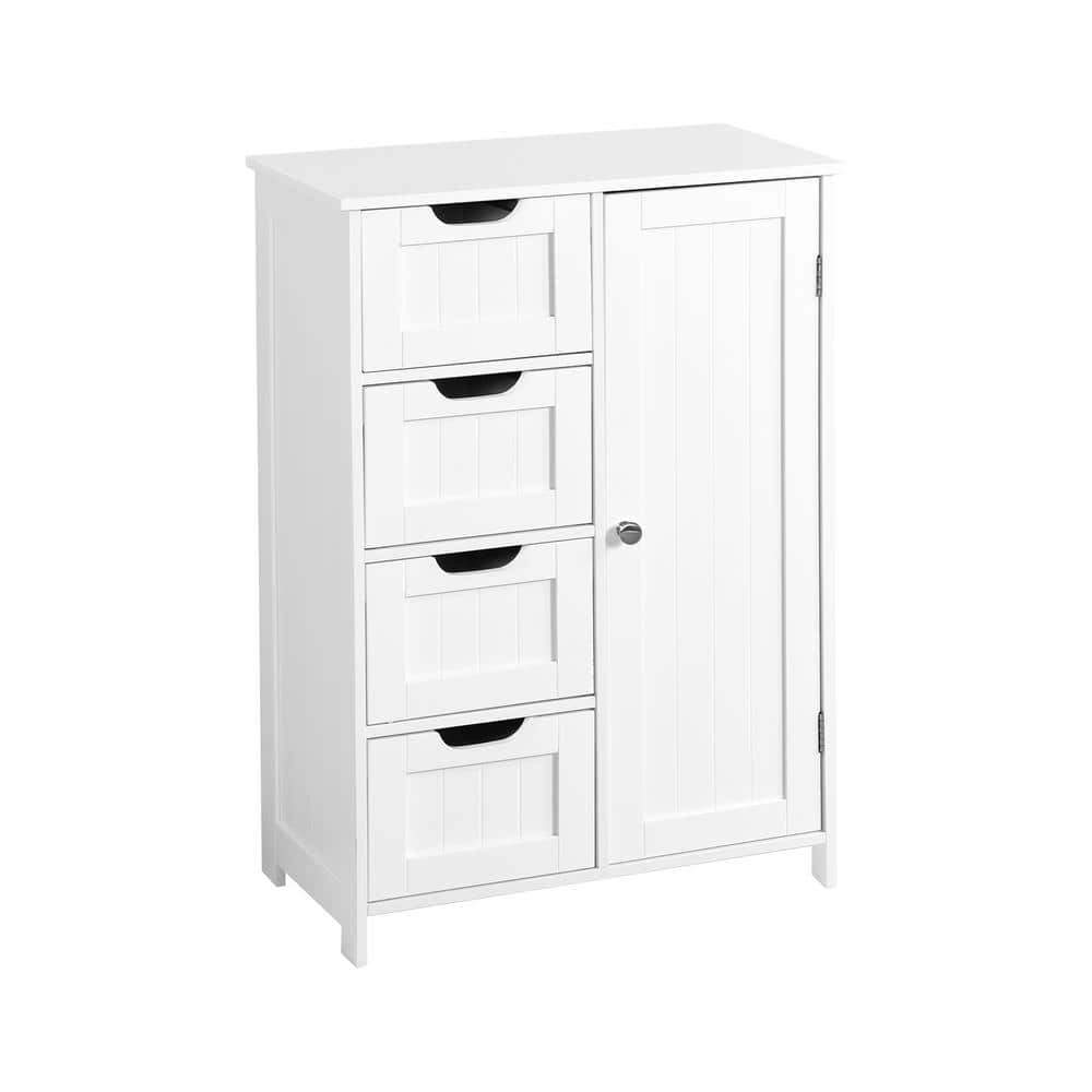 URTR Mid Century Mediterranean White Wood Accent Storage with 4