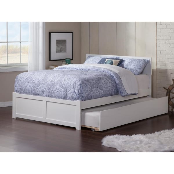 AFI Orlando Full Platform Bed with Flat Panel Foot Board and Full Size Urban Trundle Bed in White