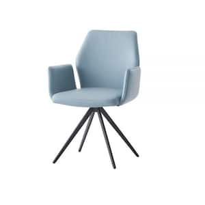 Segismunda Light Blue Leather and Black Finish Linen Side Chair Set of 1 with No Additional Features