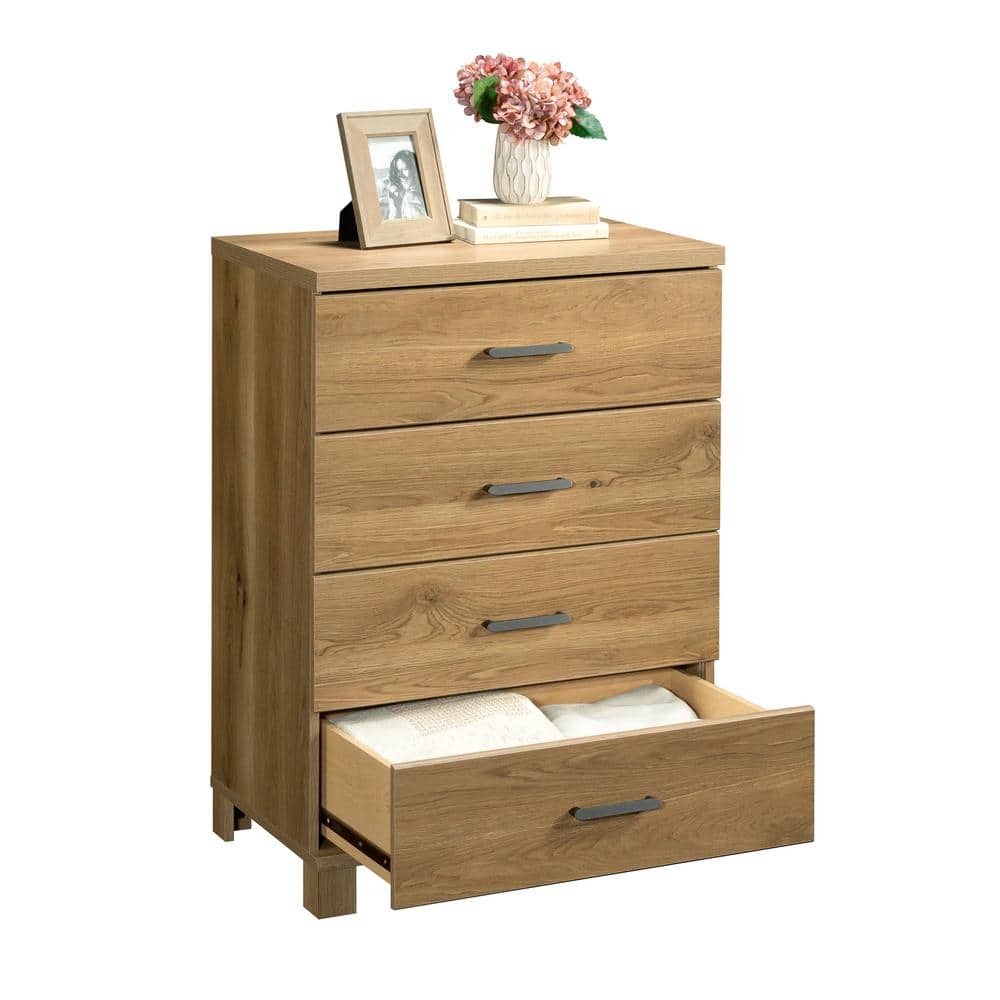 Timber Oak 4-Drawer Chest with Metal Handles