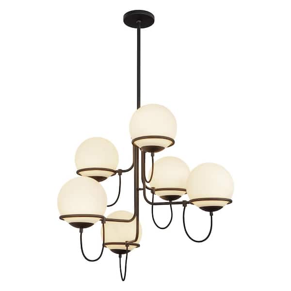 Alba 32 in. 6 Light 60-Watt Matte Black/Opal Glass Chandelier