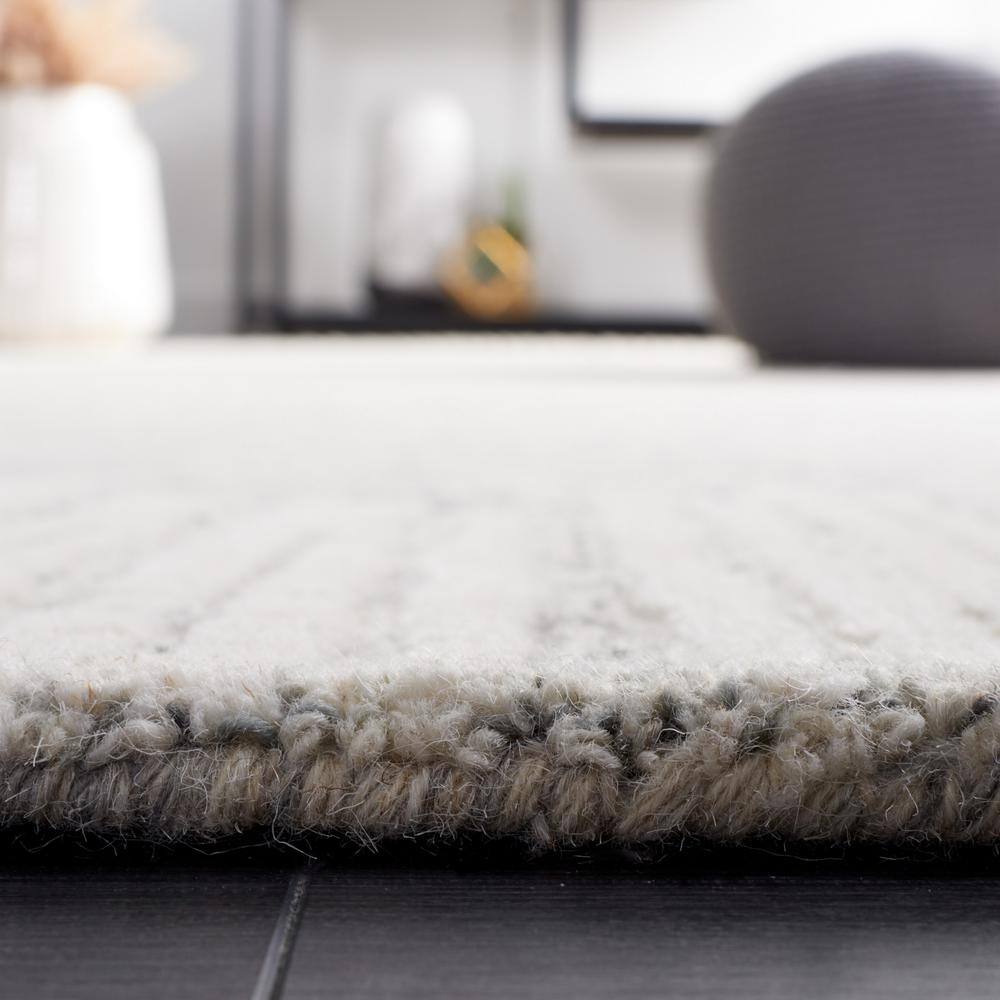 Grey and Ivory Abstract Wool Handmade Tufted 8' x 10' Rug