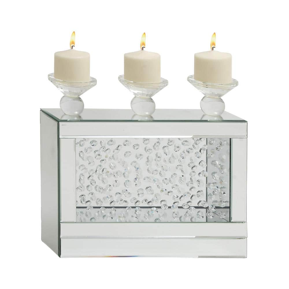 Silver Wood and Glass Candelabra with Mirrored Accents