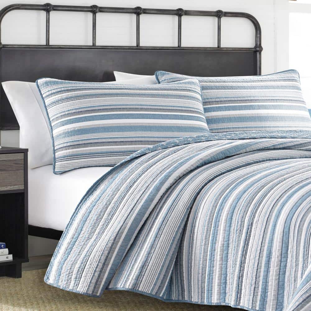 Nautical Twin White and Blue Cotton Reversible Quilt Set
