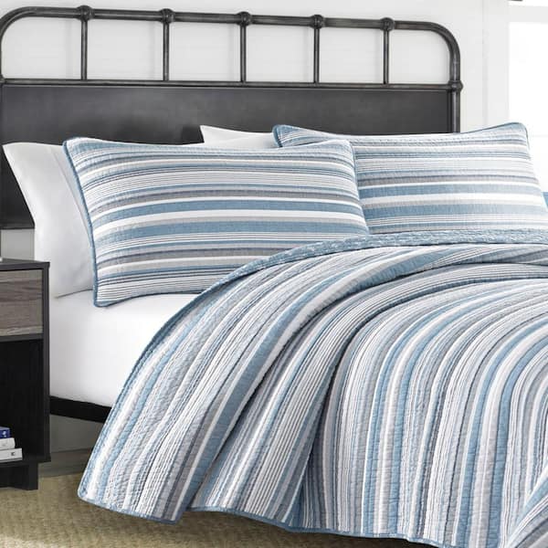 Jettison Blue Striped Cotton Quilt Set