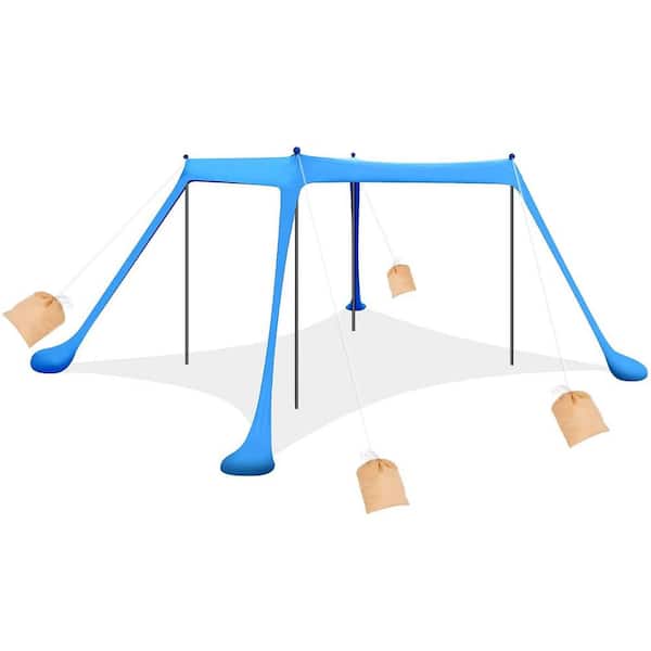 10 ft. x 10 ft. Blue Family Beach Canopy Tent Outdoor Shade UPF50+ Sun Shelter with Sandbag Foldable Poles and Carry Bag