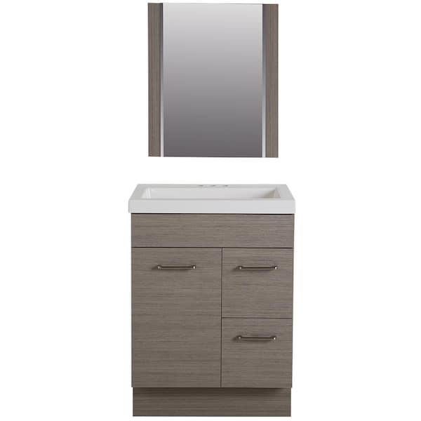 Glacier Bay Jayli 24.5 in. W Vanity in Haze with Cultured Marble Vanity Top in White with White Sink and Mirror