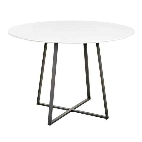 white round table with chrome legs